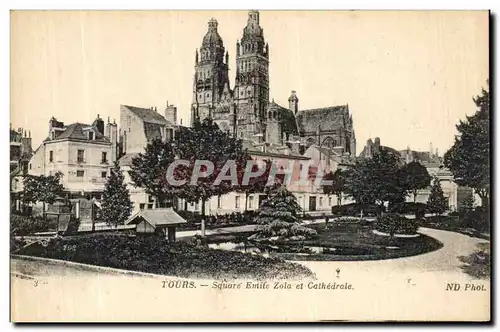 Cartes postales Tours Square Emite Zola Et Cathedrale