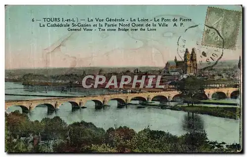 Ansichtskarte AK Tours La vue Generale La Loire Le Pont de Pierre La Cathedrale St Gatien et la Partie Nord Ouest