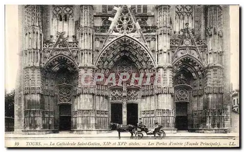 Cartes postales Tours La Cathedrale Saint Gatien Les portes d Entree Facade principale