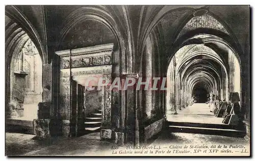 Cartes postales Tours Cloitre de St Gatien Dit De la Psalette La galerie Nord et la porte de l escalier