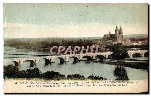 Cartes postales Tours La Vue Generale La Loire Le Pont de Pierre