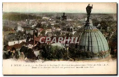 Cartes postales Tours Le Dome La Basilique Saint Martin Et Vue Generale vers L hotel de Ville