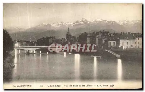 Cartes postales Le Dauphine Grenoble Vue de nuit et les Alpes