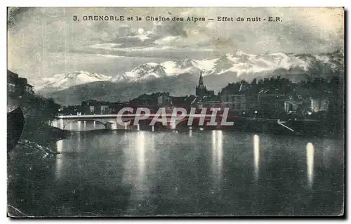 Ansichtskarte AK Grenoble et la Chaine des Alpes Eifet de nuit