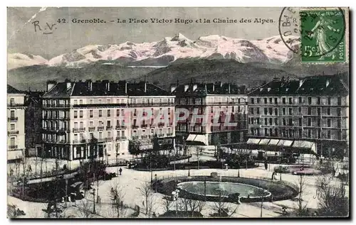 Cartes postales Grenoble Place Victor Hugo et la Chaine des Alpes