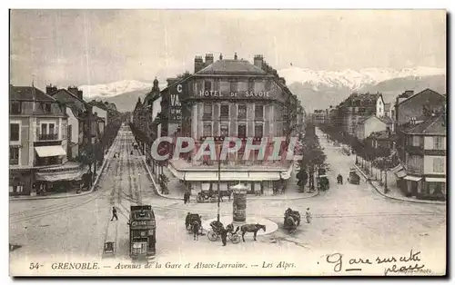 Cartes postales Grenoble Avenues de la Gare et Alsace Lorraine Hotel de Savoie