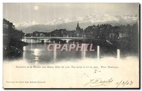 Cartes postales Grenoble Vue Generale et la Chaine des Alpes effet de Nuit Vue Prise a 11h du soir