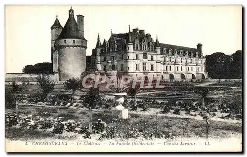 Cartes postales Chenonceaux Le Chateau La Facade Occidentale Vue des Jardins