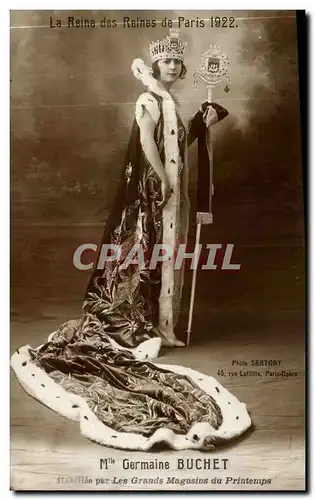 Cartes postales Germaine Buchet Habillee par Les Grands Magasins du Printemps Reine des reines 1922