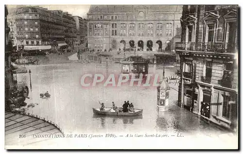 Cartes postales Inondations de Paris Janvier 1910 A la gare de Saint Lazare