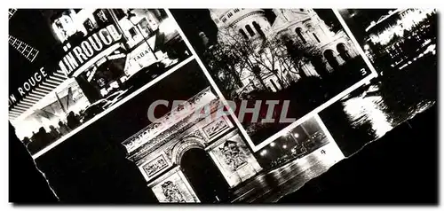 Moderne Karte Paris La Nuit Moulin rouge Opera Sacre Coeur Arc de triomphe de l etoile Concorde