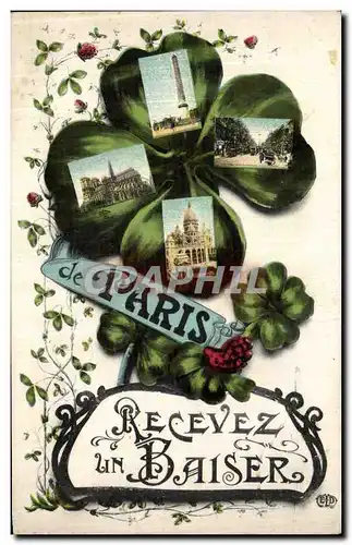 Cartes postales Paris Recevez un Baiser Trefle Sacre Coeur