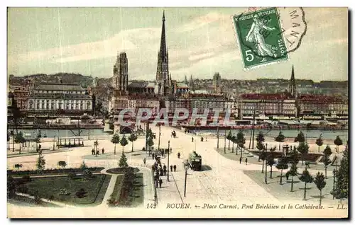 Cartes postales Rouen Place Carnot Pont Boieldieu et la Cathedrale