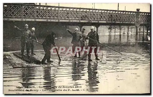 Cartes postales Paris Inondations de Janvier 1910 Boulevard de Bercy Sapeurs Pompiers