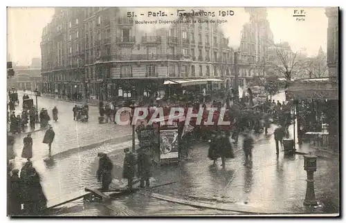 Ansichtskarte AK Paris Inondations Boulevard Diderot Devant la Gare de Lyon Machine a vapeur