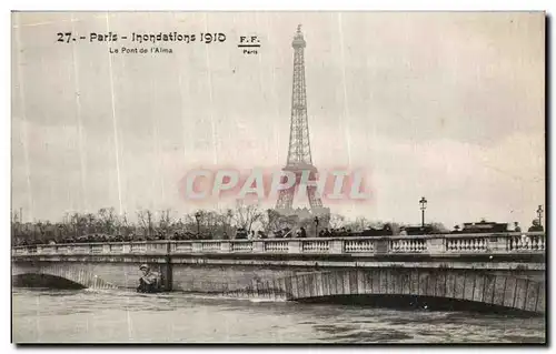 Cartes postales Paris Inondations Le Pont de l Alma Tour Eiffel