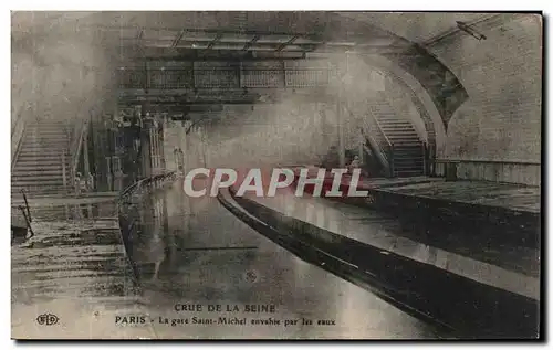 Cartes postales Cure De La Seine Paris La Gare Saint Michel Envahie par les eaux Metro