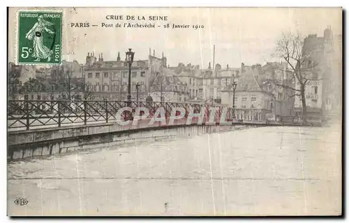 Cartes postales Paris Crue De la Seine Pont de l Archeveche