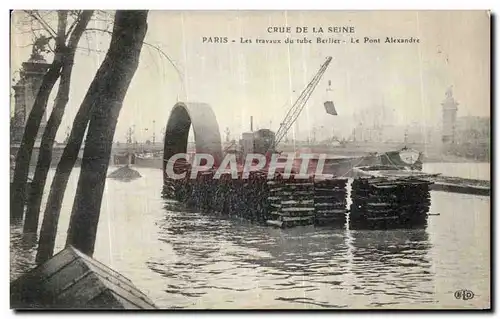 Cartes postales Paris Crue De La Seine Les travaux du tube Rerlier Le Pont Alexandre