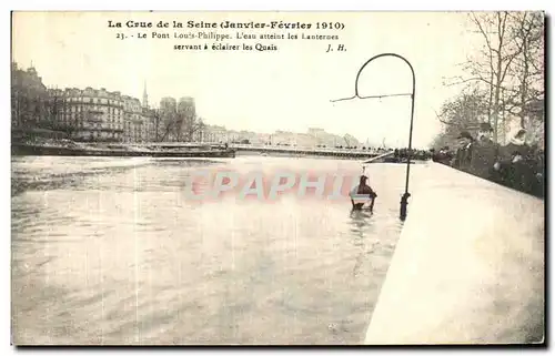 Cartes postales La Crue de la Seine Le pont Louis Philippe L eau atteint les lanternes