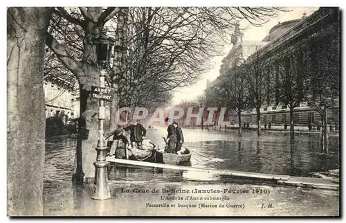 Cartes postales La Crue de la Seine L Avenue d Antin submergee Passerelle et Barques Marine de guerre