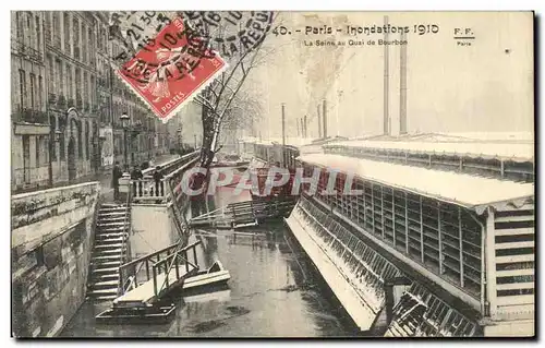 Cartes postales Paris Inondation La Seine au Quai de Bourbon