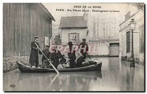 Ansichtskarte AK Crue de la Seine Paris Rue Felicien David Demenagement en Bateau