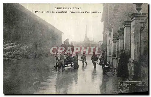 Cartes postales La Crue De La Seine Paris Rue du Chevaleret Construction d une Passerelle