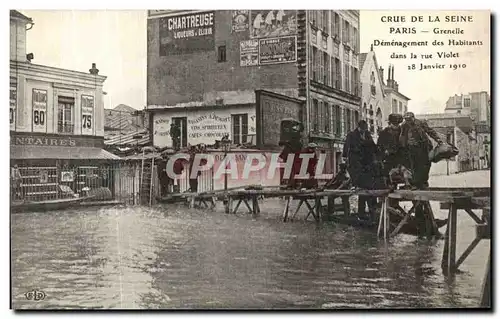 VINTAGE POSTCARD the Rising Of the Seine Paris Grenelle Removal of the inhabitants in the street Pur