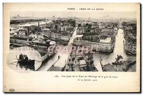 Cartes postales Paris Crue De La Seine Vue Prise de la Tour de l Horloge de la gare de Lyon