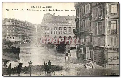 Cartes postales Crue De La Seine Paris Gare Saint Lazare Vue de La Rue de Rome