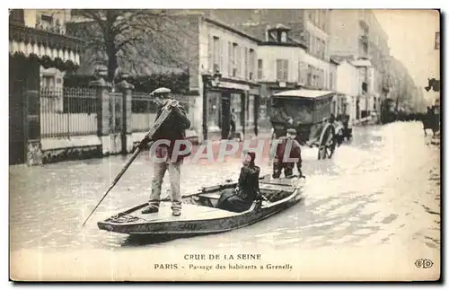 Cartes postales Crue De La Seine Paris Passage des habitants a Grenelle