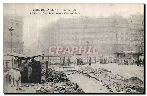 Cartes postales Crue De La Seine Paris Gare Saint Lazare Cour du Havre