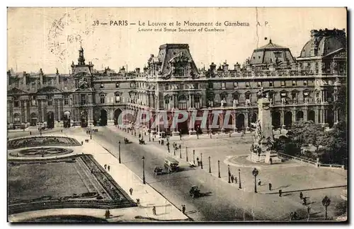 Cartes postales Paris Le Louvre et le Monument de Gambetta