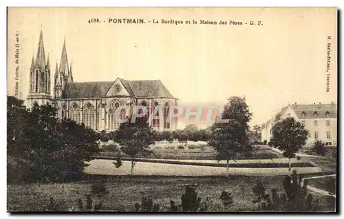 Cartes postales Pontmain La Basilique et la Maison des Peres