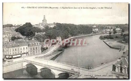 Cartes postales Chateau Gontier L Eglise Saint Jean et le Jardin Anglais vue de l hopital