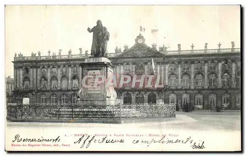 Cartes postales Nancy Statue Place Stanierlas Hotel De Ville