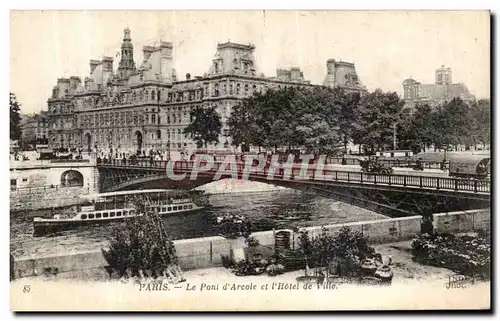 Cartes postales Paris La Pont d Arcole et l Hotel de Ville Peniche Marche aux fleurs