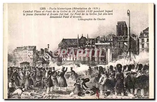 Cartes postales Paris historique Revolution de 1830 Combat Place et pont de greve