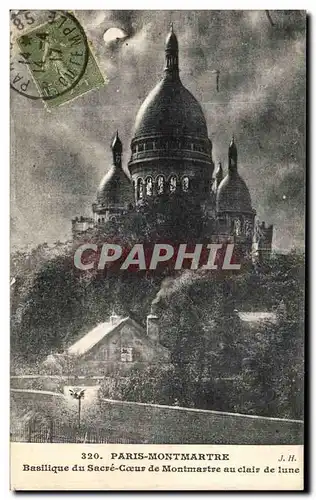 Cartes postales Paris Montmartre Basilique du Sacre Coeur de Montmartre au Clair de Iune