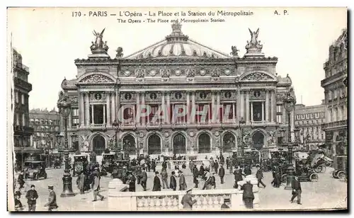 Cartes postales Paris L Opera La Place et la Station du Metropolitain