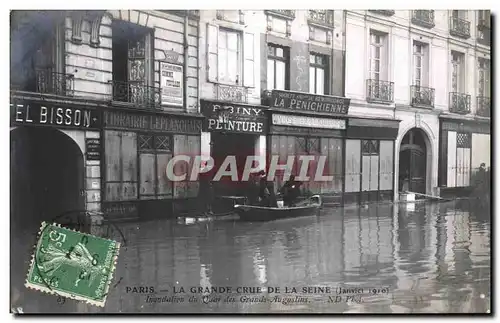 Cartes postales Paris La Grand Crue De la Seine Inondation d quai des Grands Augsutins