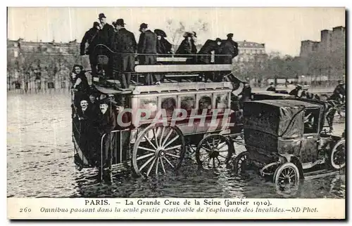 Cartes postales Paris La Grand Crue De la Seine Omnibus passant Esplanade des Invalides