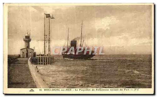 Cartes postales Boulogne Sur Mer Le Paquebot de Folkestone sortant du Port