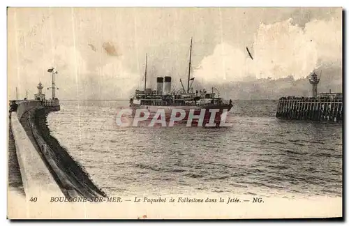 Cartes postales Boulogne Sur Mer Le Paquebot de Folkestone dans la Jetee Bateau