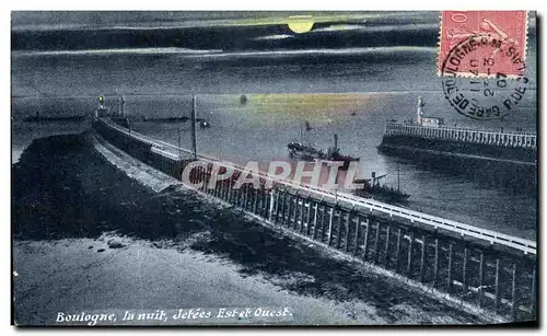 Cartes postales Boulogne la Nuit Jetees Est et Ouest Bateaux