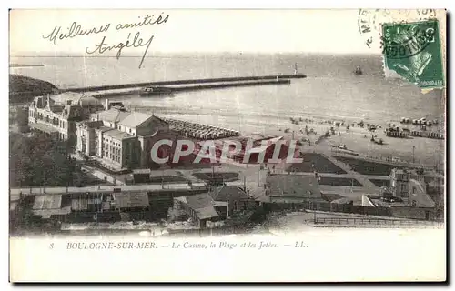 Cartes postales Boulogne Sur Mer Le Casino la Plage et les Jetees