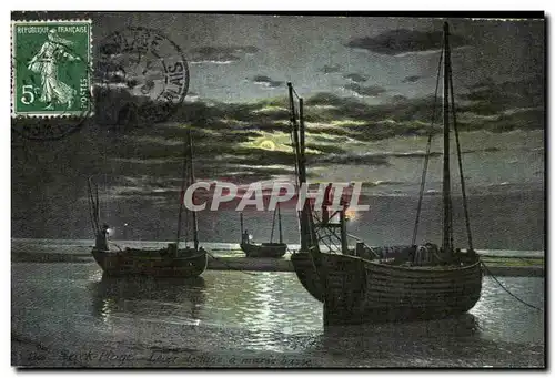 Cartes postales Berck Plage lever de lune a maree basse Bateaux