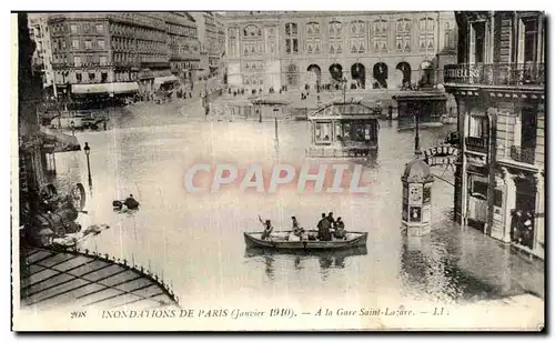 Cartes postales Paris Inondations A la gare Saint Lazare