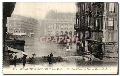 Cartes postales Paris Inondations De Gare Saint Larare et Place de Rome